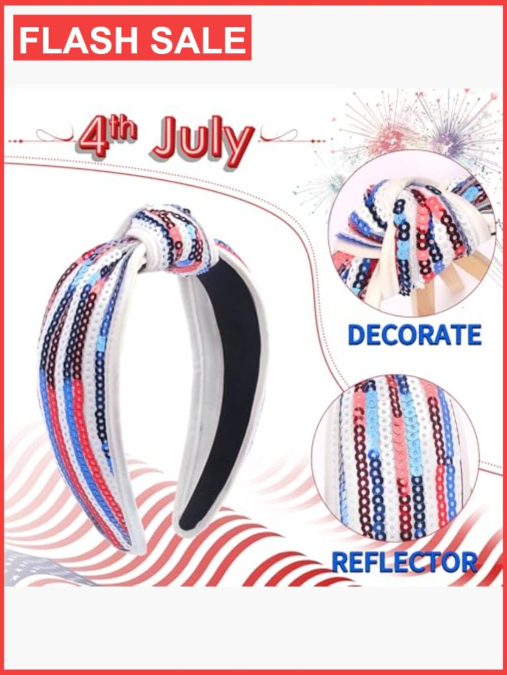 Knotted Sequin Headband - Patriotic USA Flag Hair Accessory - Picture 4 of 7